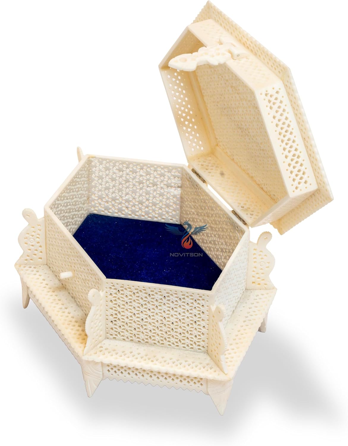 Royal Mashrabi Abyad Hexagon – Handcrafted Limited Edition | Animal Bone Exterior, Velvet Interior