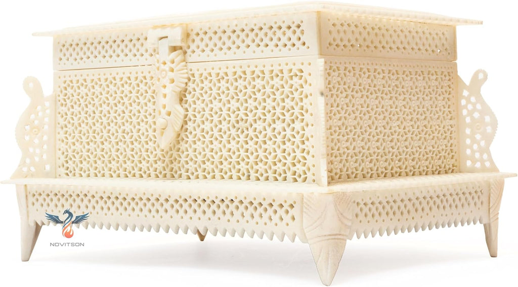 Royal Ghazni Antique Mashrabiya – Handcrafted Chest | Animal Bone | Off-White Finish | Limited Edition Handicraft for Valuables & Decor