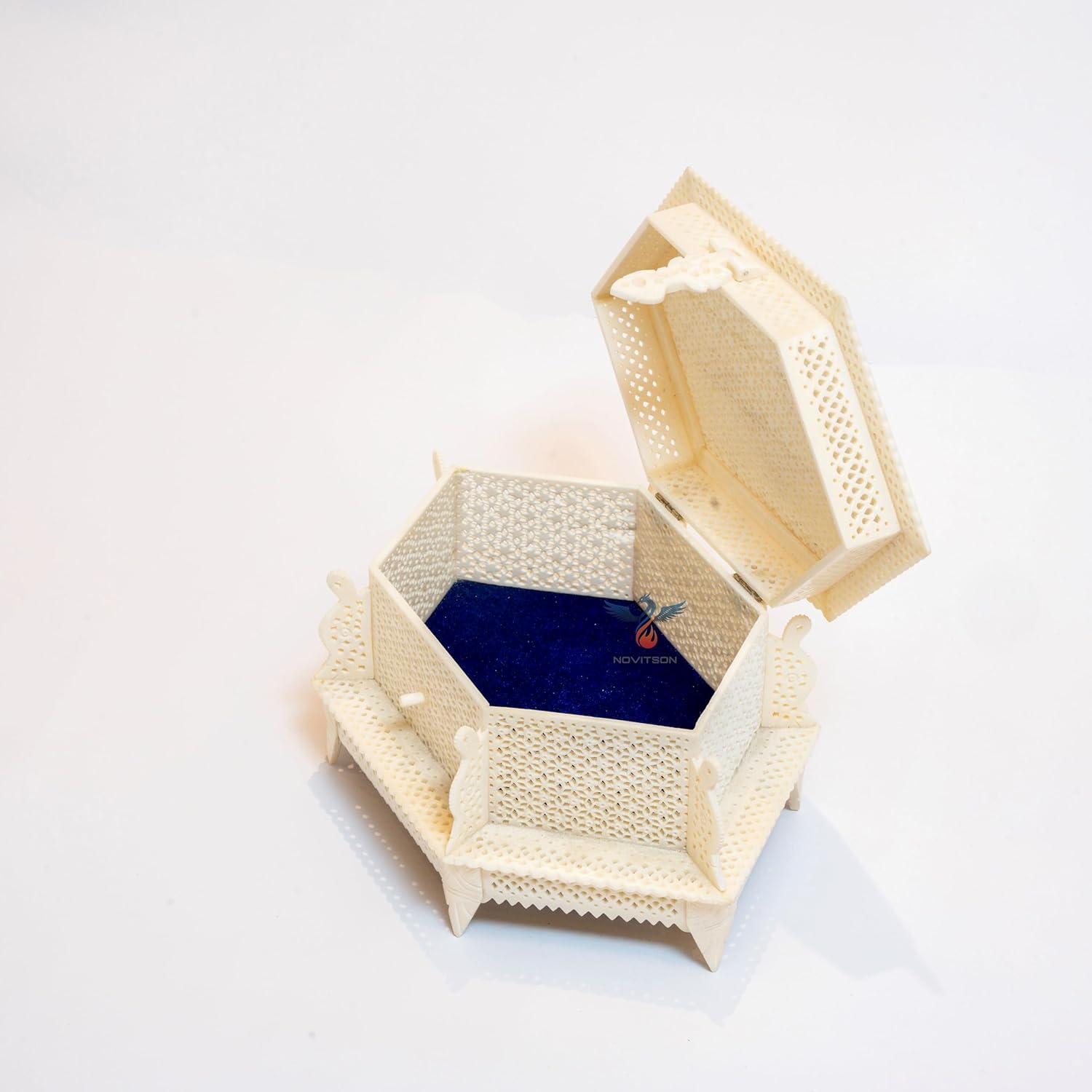 Royal Mashrabi Abyad Hexagon – Handcrafted Limited Edition | Animal Bone Exterior, Velvet Interior