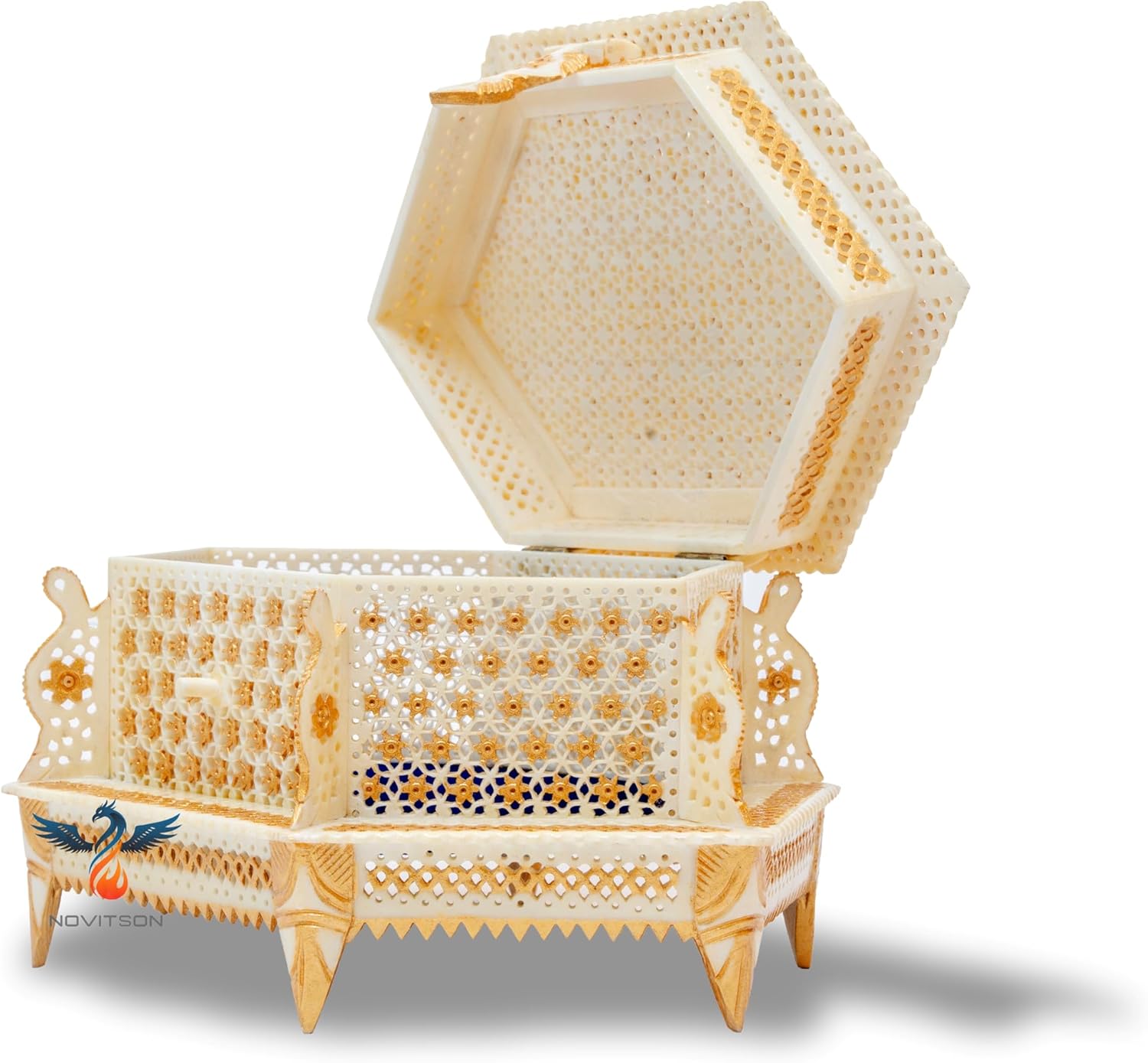 Royal Mashrabi Dahab Hexagon – Handcrafted Limited Edition | Animal Bone Exterior, Velvet Interior
