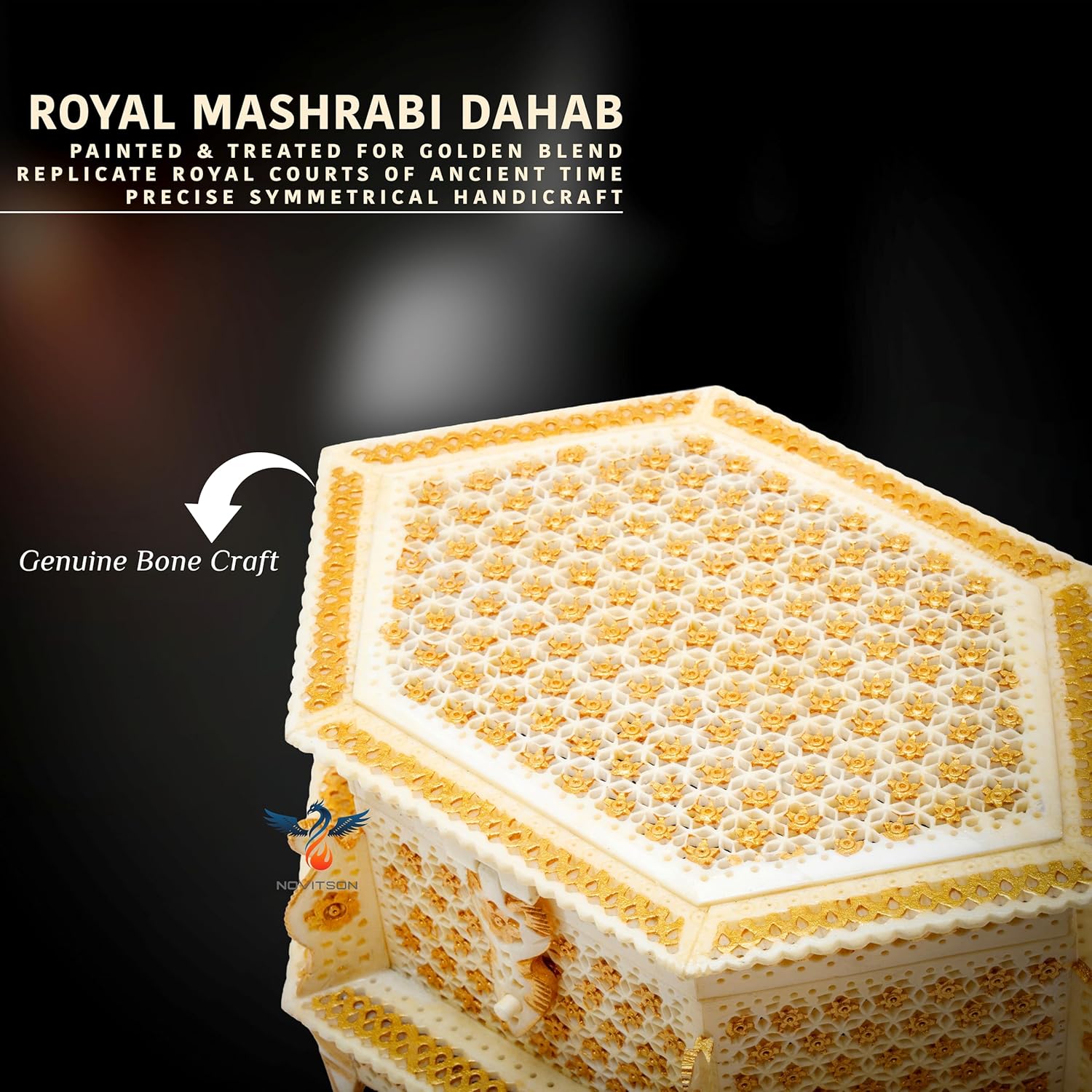 Royal Mashrabi Dahab Hexagon – Handcrafted Limited Edition | Animal Bone Exterior, Velvet Interior