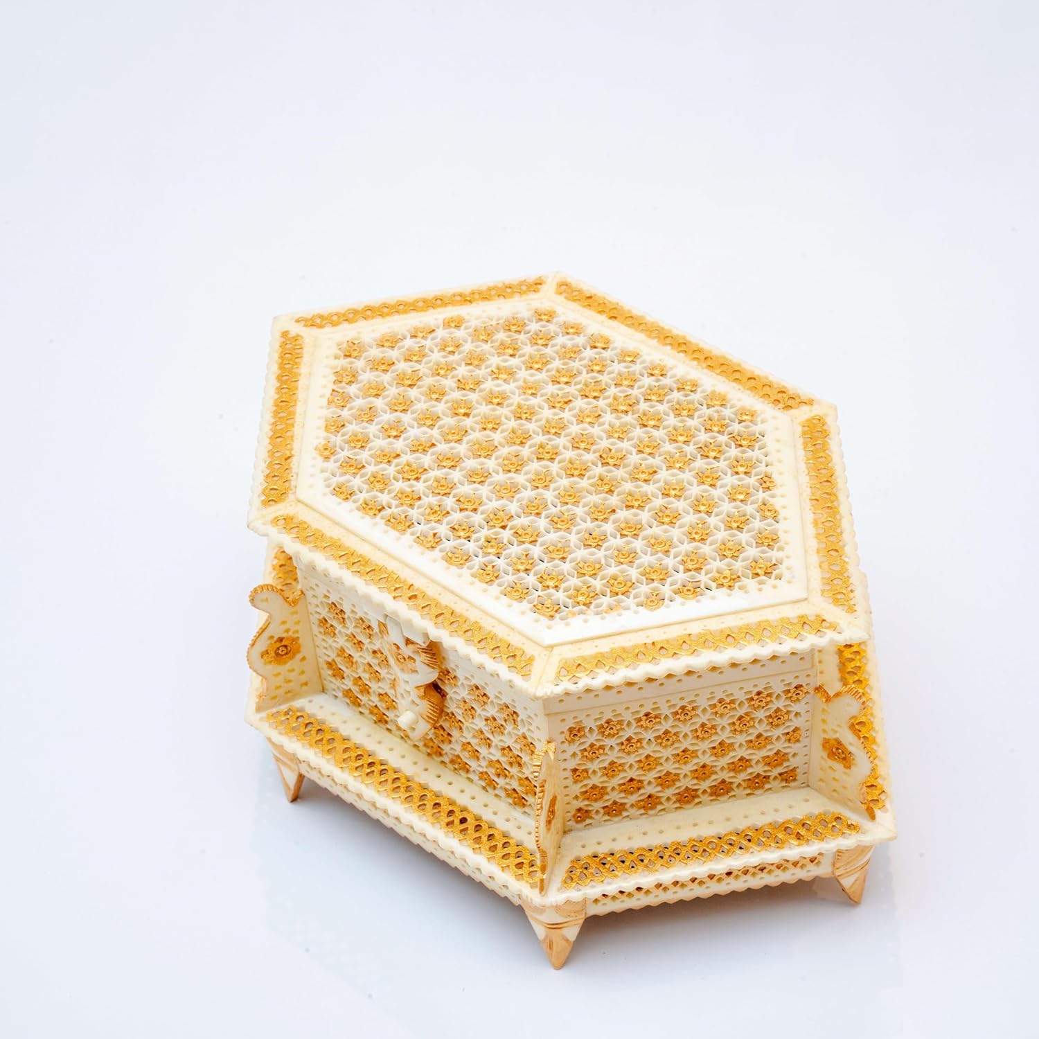 Royal Mashrabi Dahab Hexagon – Handcrafted Limited Edition | Animal Bone Exterior, Velvet Interior