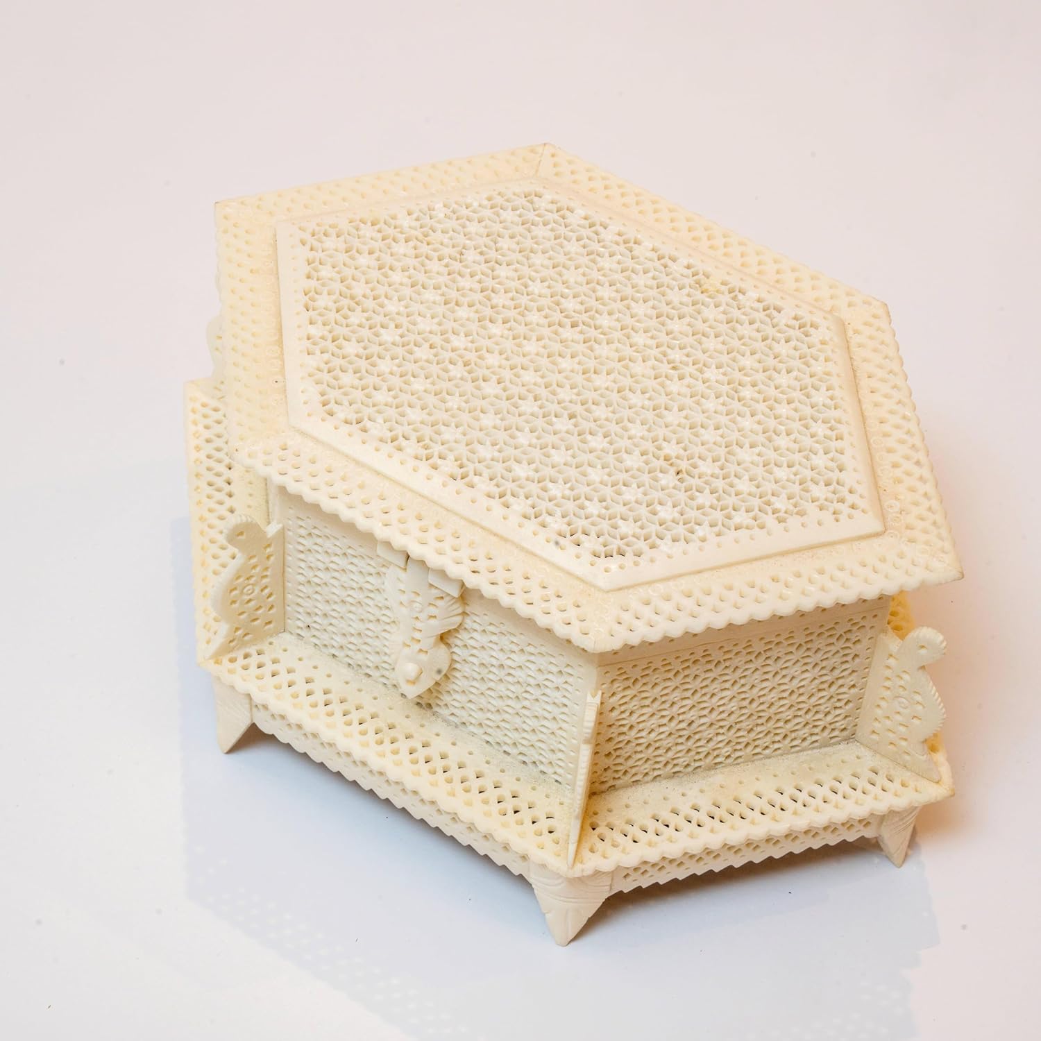 Royal Mashrabi Abyad Hexagon – Handcrafted Limited Edition | Animal Bone Exterior, Velvet Interior