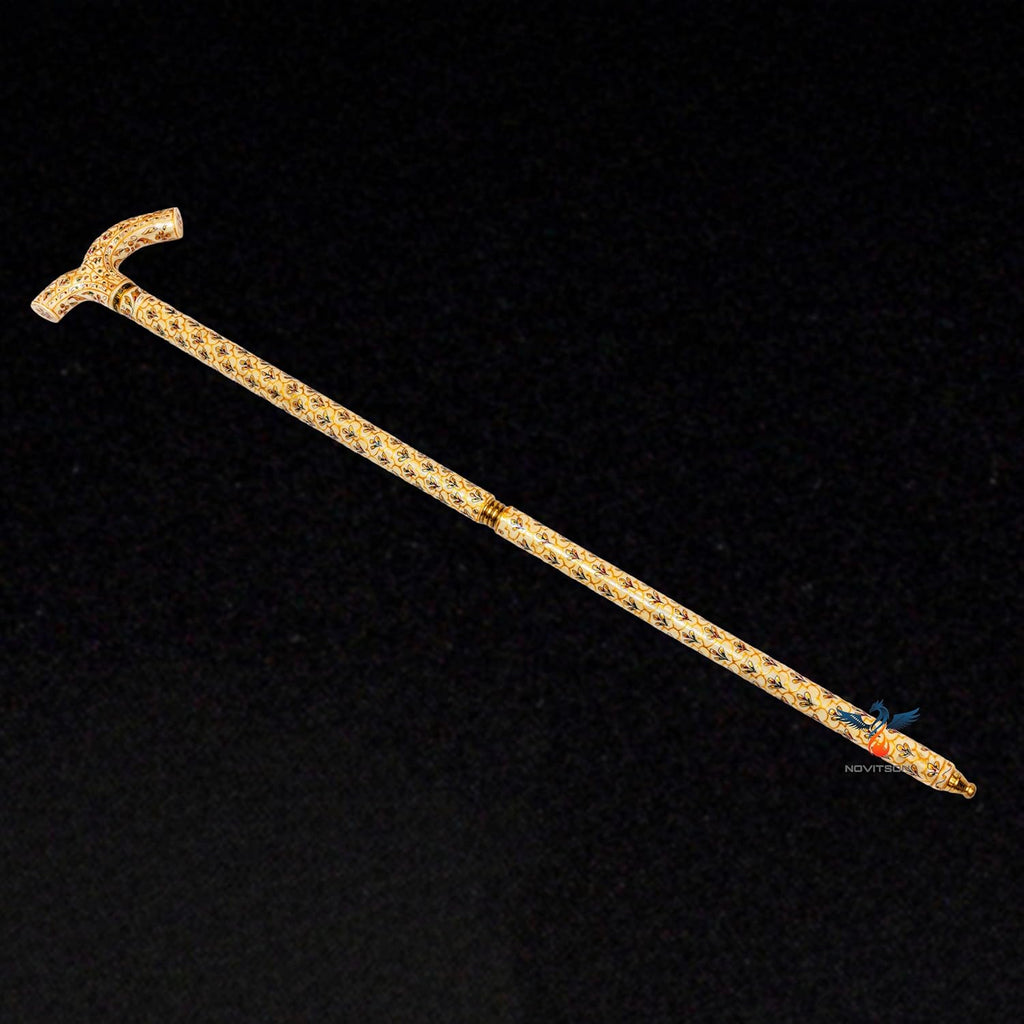 Pearl Walking stick – Dominion Class | Bone Handicraft Multicolor Cane | Animal Bone & Treated Wood | Elegant Antique Showpiece & Walking Aid