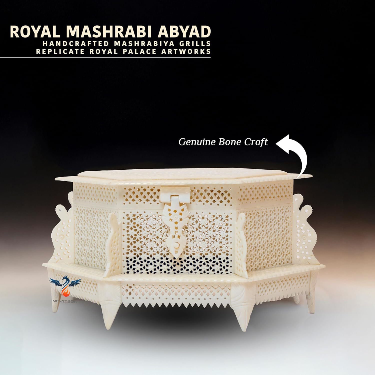 Royal Mashrabi Abyad Hexagon – Handcrafted Limited Edition | Animal Bone Exterior, Velvet Interior