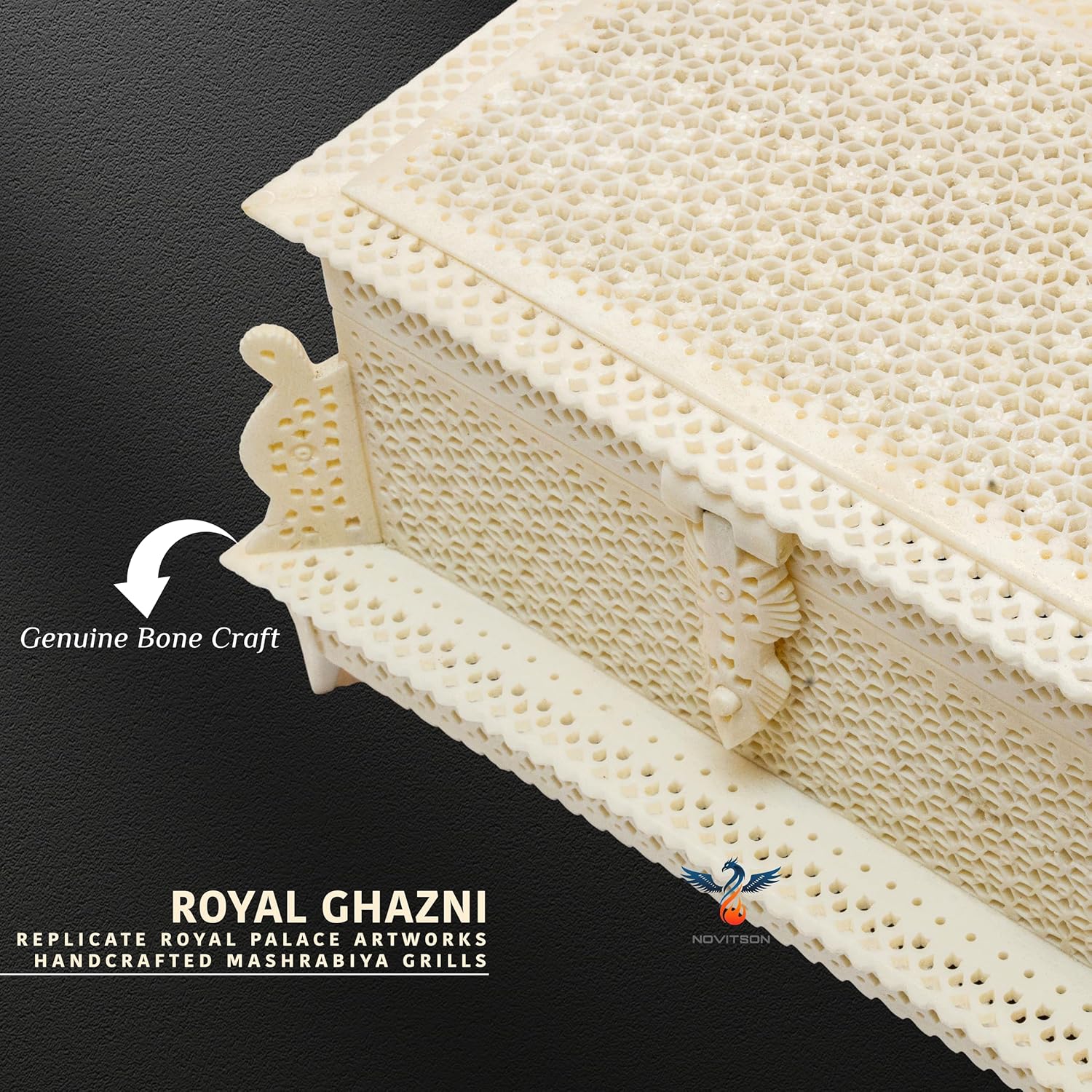 Royal Ghazni Antique Mashrabiya – Handcrafted Chest | Animal Bone | Off-White Finish | Limited Edition Handicraft for Valuables & Decor