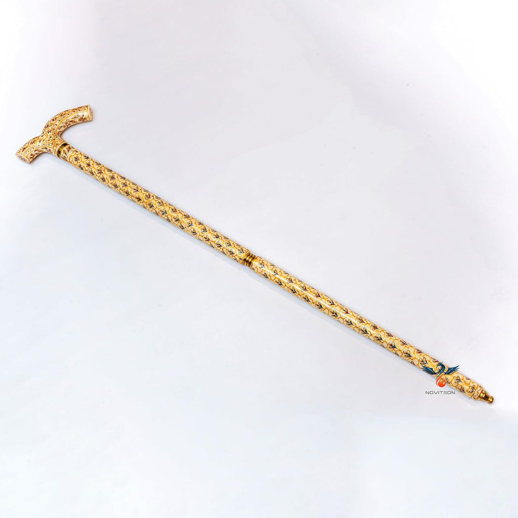 Pearl Walking stick – Dominion Class | Bone Handicraft Multicolor Cane | Animal Bone & Treated Wood | Elegant Antique Showpiece & Walking Aid